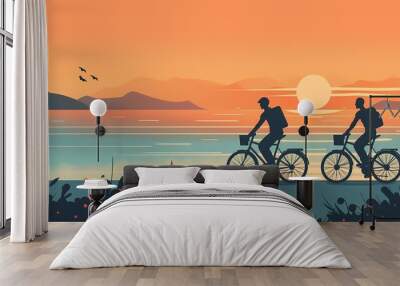 minimalist sunset seaside path illustration poster background Wall mural