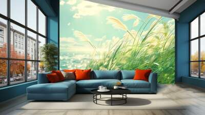 Seaside beach fantasy reed illustration poster background Wall mural