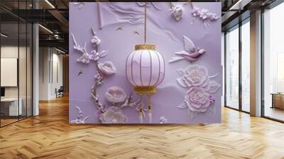 Traditional light purple lantern relief mural poster background Wall mural