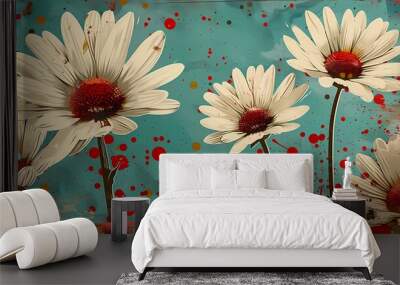 vintage chrysanthemum plants pattern illustration poster background Wall mural