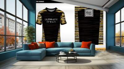 Soccer jersey template sport t shirt design gold grunge smoke texture black color  Wall mural