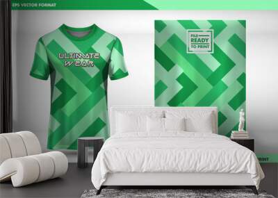 Sports jersey and green square pattren  t-shirt template sports jersey design vector mockup. Sports design for football and soccer Wall mural