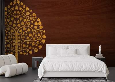 Pattern thai carve tree gold on wood texture Wall mural