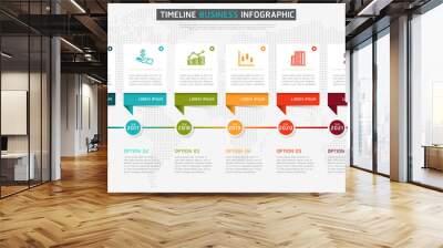 Vector infographics timeline design template with 3D paper label, integrated circles background. Timeline infographic design vector and marketing icons. Wall mural