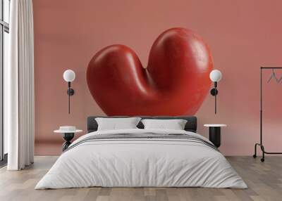 3d render of heart statue isolated on red backdrop, object, illustration Wall mural