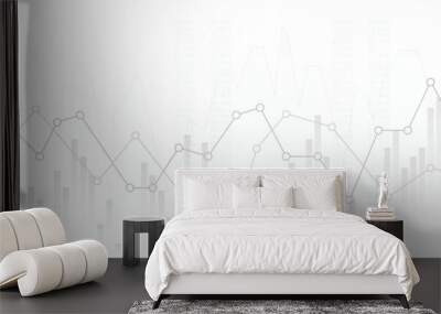 abstract financial chart sideways line graph and candlestick on white background Wall mural