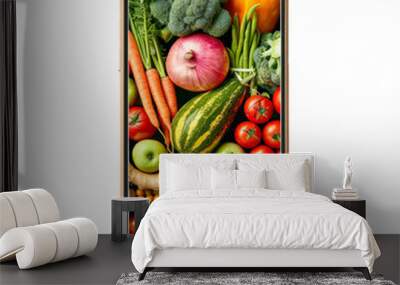 An app that connects local food producers isolated on transparent background, cut out, png, various vegetable pattern mobile phone wallpapers Wall mural