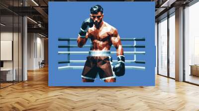 Low polygon of a boxer, character in a boxing ring, man wearing boxing gloves and shorts, ready to fight, sport theme, vector illustration Wall mural