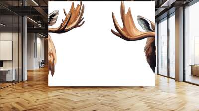 Majestic Moose Duo isolated on white background: A captivating illustration of two moose heads, their imposing antlers framing soulful eyes, evokes the untamed spirit of the wild.  Wall mural