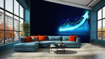 mobile phone with blue line chart on screen Wall mural