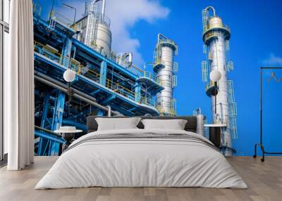 Oil and gas industry zone with cloudy sky, industrial view at oil refinery plant Wall mural