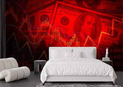 Stock market Dollar candle stick graph in red color Wall mural