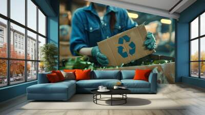 A sustainable company uses recycled materials for product packaging. Wall mural