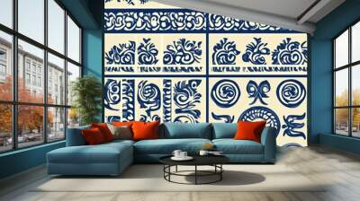 Blue and White Tile Seamless Pattern Wall mural