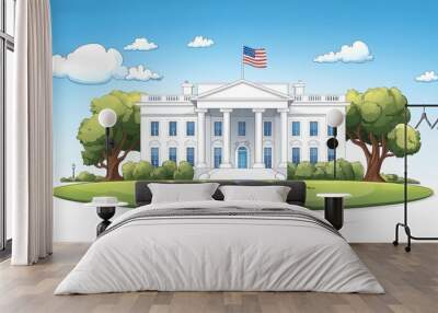 Cartoon Illustration of The White House Wall mural