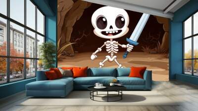 Skeleton Warrior in a Cave Wall mural