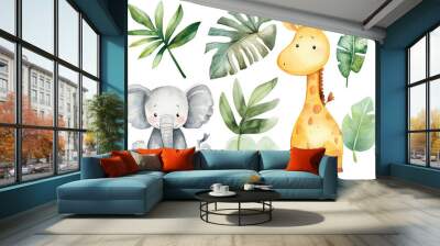 Cute animal watercolor paintings Wall mural