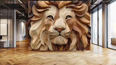 Lion carved from wood, beautiful pattern Wall mural