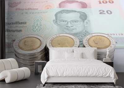 Many coin and bank  in Thai. Wall mural