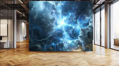 A bright blue star is surrounded by a cloud of dark blue and gray Wall mural