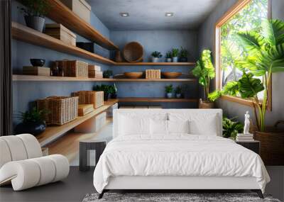 Elegant and minimalist interior design with natural elements and stylish storage solutions Wall mural