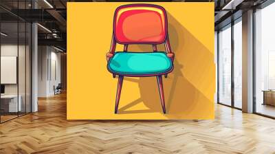 Chair flat design, top view, furniture theme, cartoon drawing, vivid Wall mural