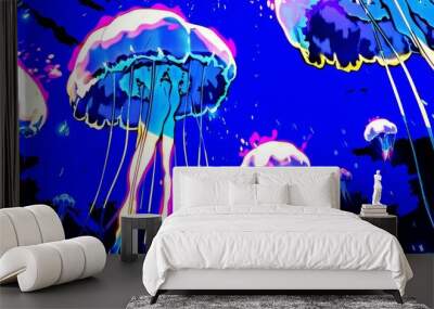 Explore a majestic underwater world showcasing ethereal jellyfish in photorealistic CG 3D Convey leadership principles through a lone Wall mural