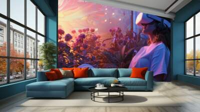 Innovative mental health therapy using immersive VR environments, where patients engage in guided cognitive exercises Wall mural