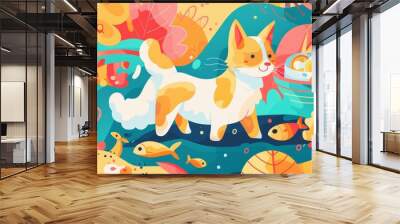 Pet foods enriched with collagen for joint health, playful and colorful illustration, pet care and nutrition Wall mural