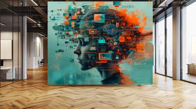 an illustration of a person's brain with ai related concepts integrated into the neural network. Wall mural