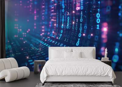 digital data stream background with binary code the flow information of cyber security technology Wall mural