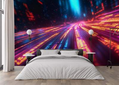 Glowing binary code streams in a high-tech, futuristic digital scene Wall mural