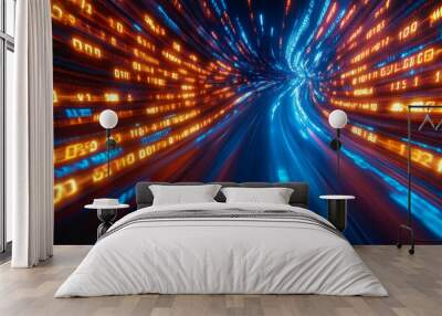 Glowing binary code streams in a high-tech, futuristic digital scene Wall mural