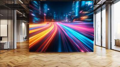 Glowing binary code streams in a high-tech, futuristic digital scene Wall mural