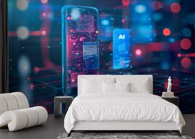 smartphone translucent screen displaying interface  Artificial Intelligence abstract, futuristic Wall mural