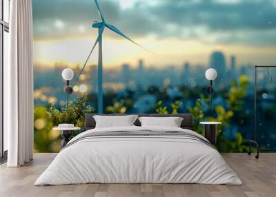 Wind power plant and technology. Smart grid. Renewable energy. Sustainable resources. Wall mural