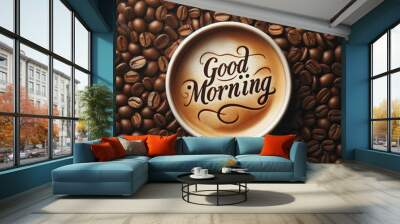 a cup of freshly brewed coffee. The coffee has a smooth Wall mural