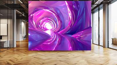 A vibrant tunnel of swirling purple and pink reflections, creating a mesmerizing visual journey into dimension and light. Wall mural