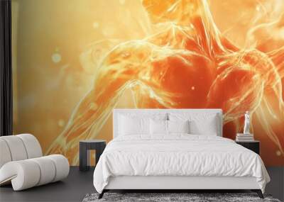 Abstract representation of human form surrounded by vibrant light and energy, symbolizing vitality and strength in an artistic way. Wall mural