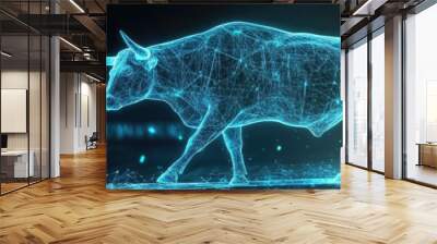 Futuristic digital bull design symbolizing strength and resilience in a tech-driven landscape. Wall mural