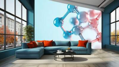 Molecule structure with blue and red spheres on a gradient background. Wall mural