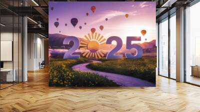 A banner with a large sun and the number 25 in the middle Wall mural