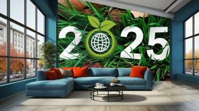 A green and brown background with a globe and the number 25 Wall mural