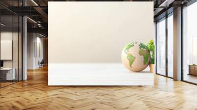 A symbolic image of Earth and a potted plant, representing environmental protection, sustainability, and nature. Carbon Neutrality concept. Wall mural