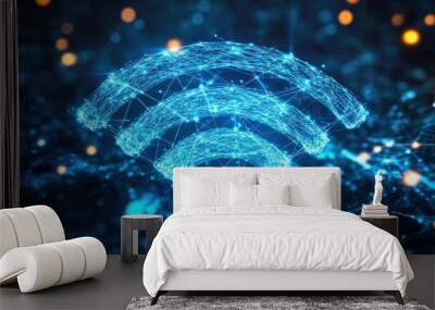 Abstract digital illustration of a wireless signal with glowing connections. Wall mural