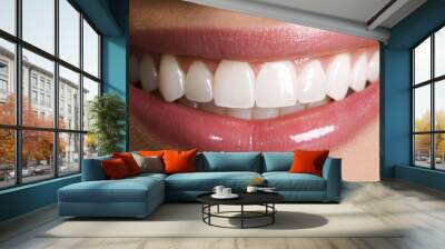 Close-up of a healthy smile with bright white teeth and natural lips. Wall mural