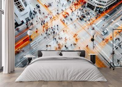 Crowded city intersection with dynamic movement Wall mural