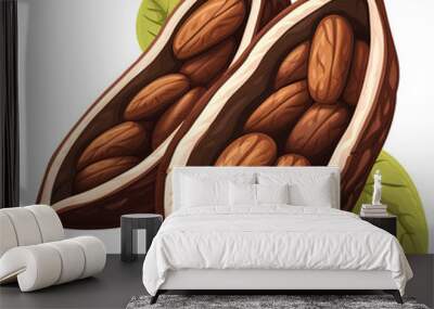 Cocoa bean isolated, transparent background white background no background Wall mural