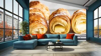 Freshly Baked French Croissants on Cooling Rack Wall mural