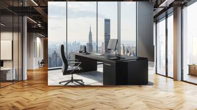 Modern Executive Office with Sleek Black Desk Wall mural